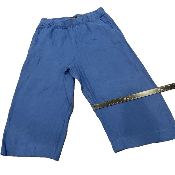 Tahari Essentials 100% Linen Wide Leg Pants Womens Size XL Loose Blue Cropped - Picture 12 of 13